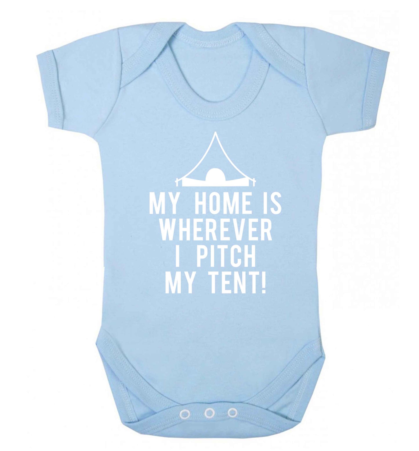 My home is wherever I pitch my tent! Baby Vest pale blue 18-24 months