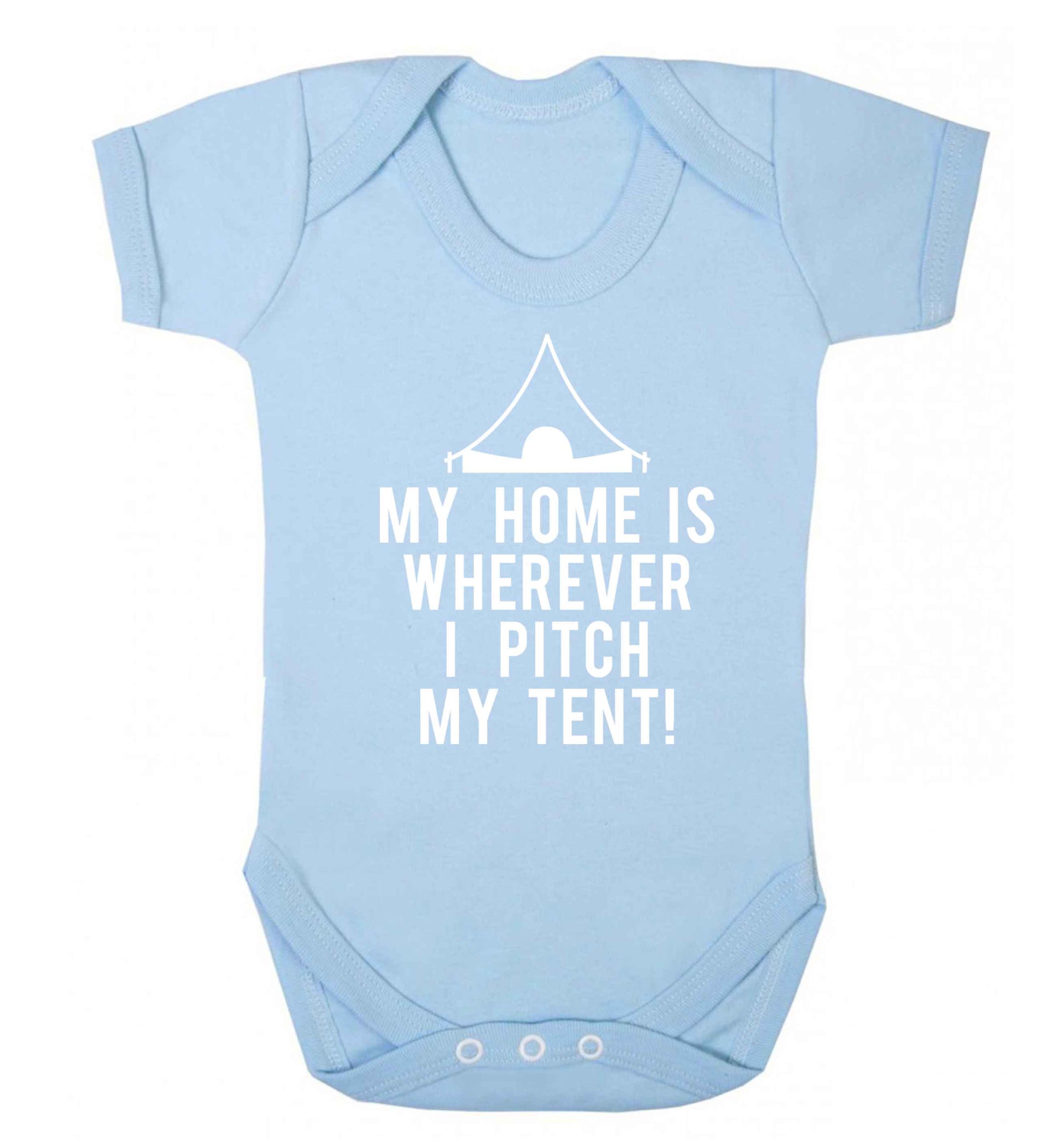 My home is wherever I pitch my tent! Baby Vest pale blue 18-24 months
