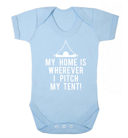 My home is wherever I pitch my tent! Baby Vest pale blue 18-24 months
