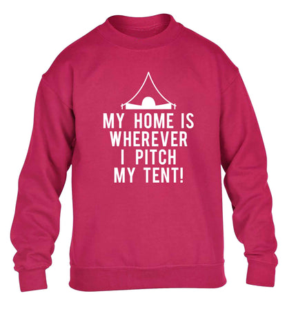 My home is wherever I pitch my tent! children's pink sweater 12-13 Years
