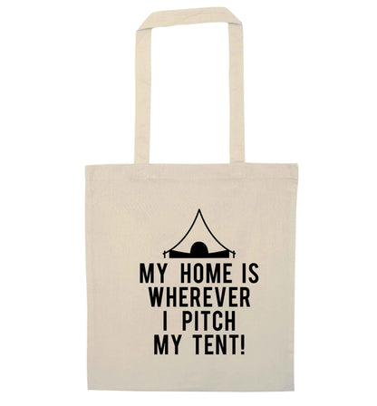 My home is wherever I pitch my tent! natural tote bag