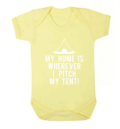 My home is wherever I pitch my tent! Baby Vest pale yellow 18-24 months