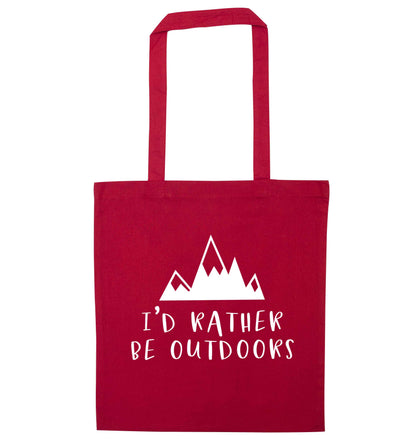 I'd rather be outdoors red tote bag