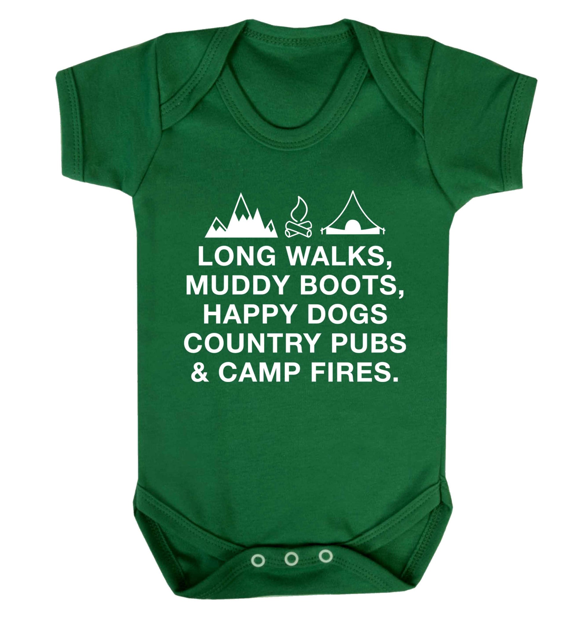 Long walks muddy boots happy dogs country pubs and camp fires Baby Vest green 18-24 months