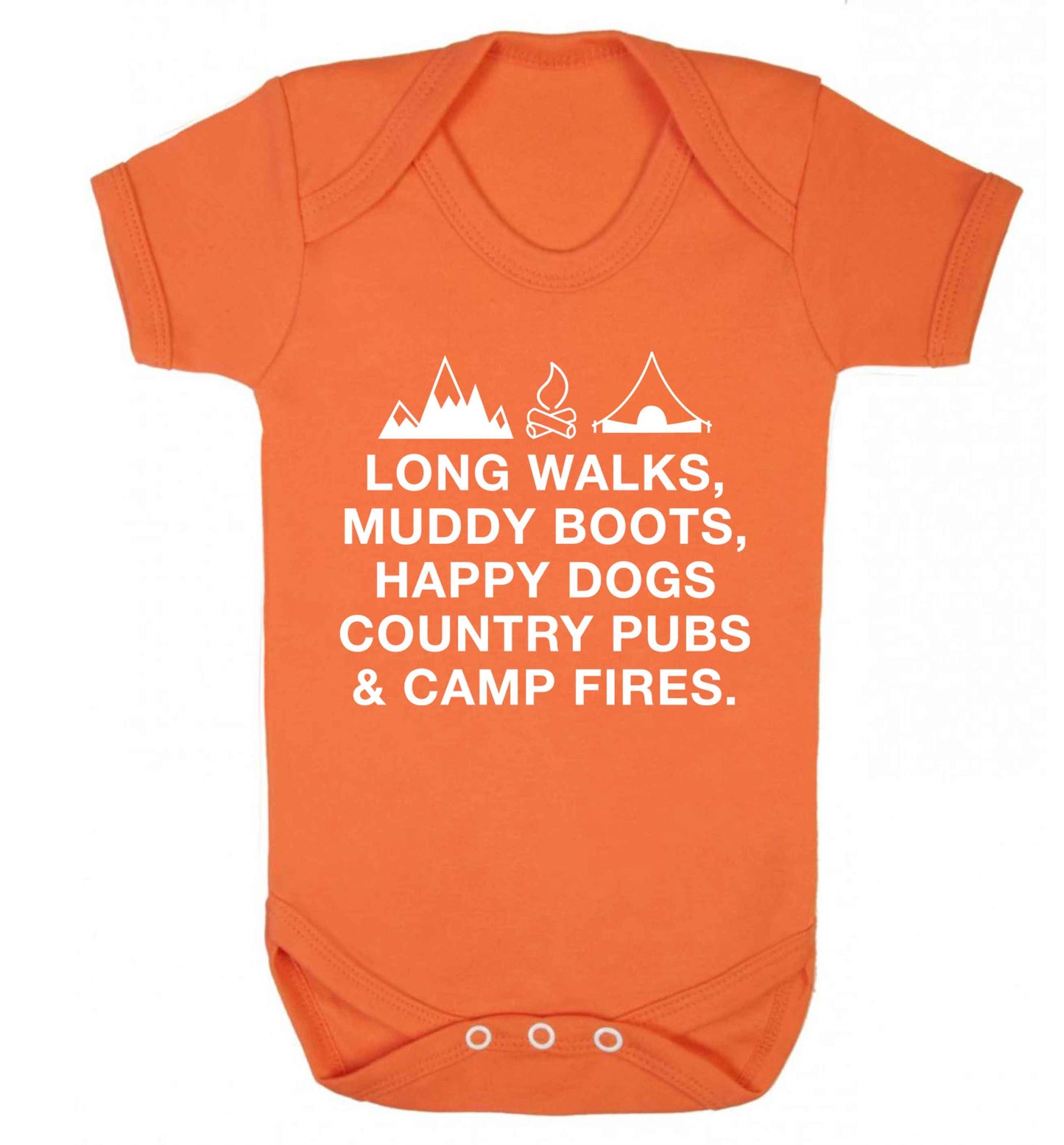 Long walks muddy boots happy dogs country pubs and camp fires Baby Vest orange 18-24 months