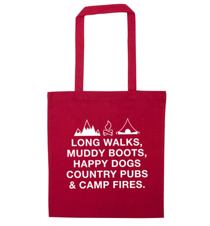 Long walks muddy boots happy dogs country pubs and camp fires red tote bag