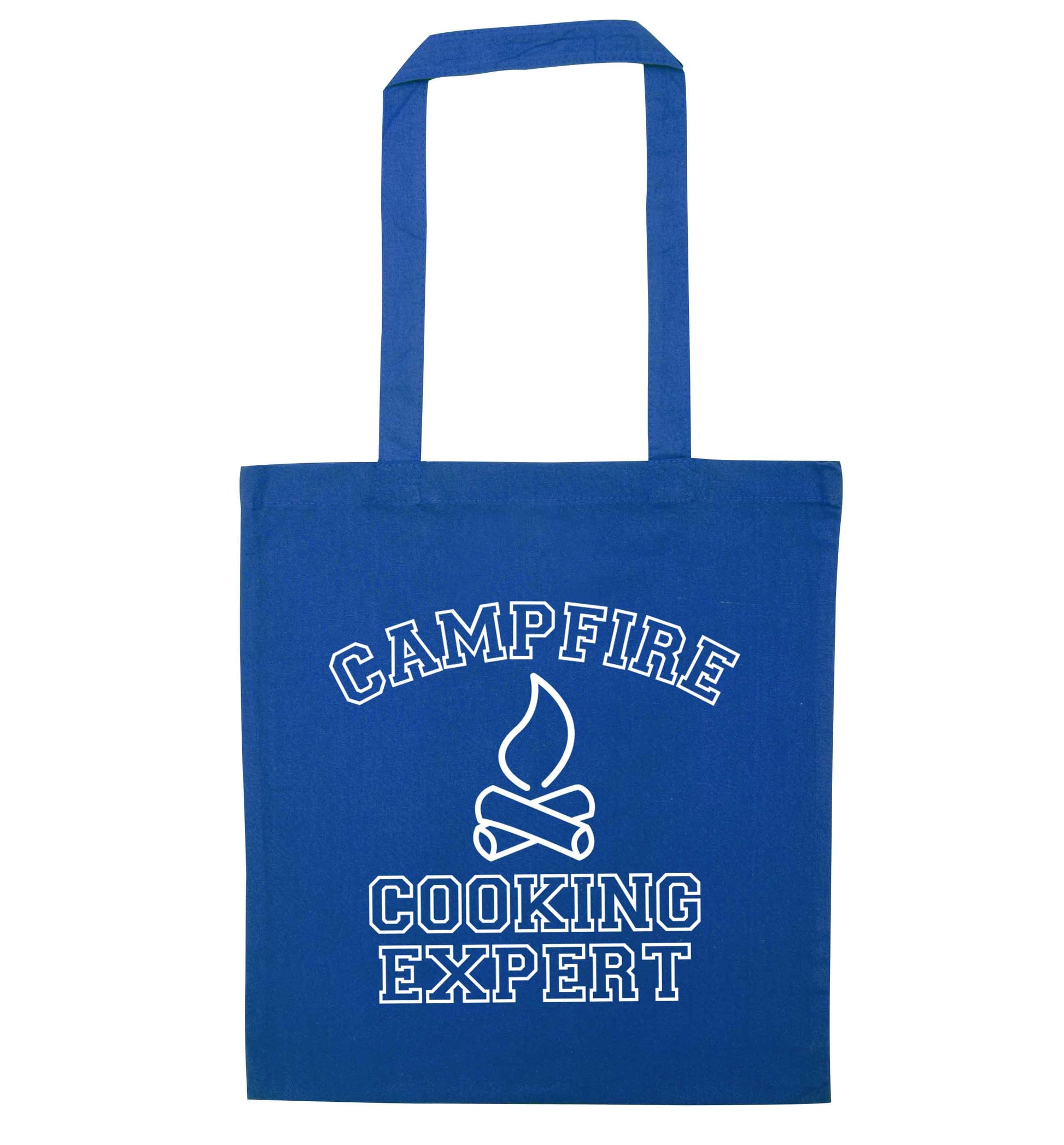 Campfire cooking expert blue tote bag