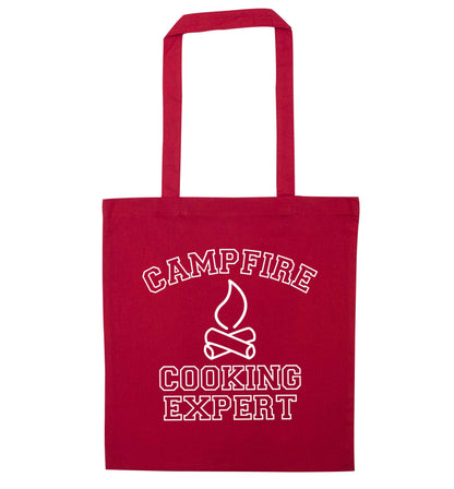 Campfire cooking expert red tote bag
