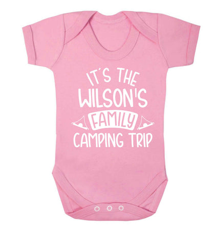 It's the Wilson's family camping trip personalised Baby Vest pale pink 18-24 months