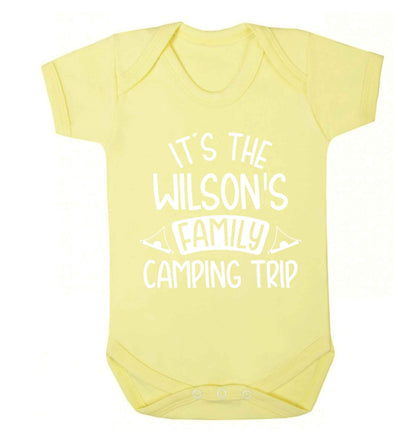 It's the Wilson's family camping trip personalised Baby Vest pale yellow 18-24 months
