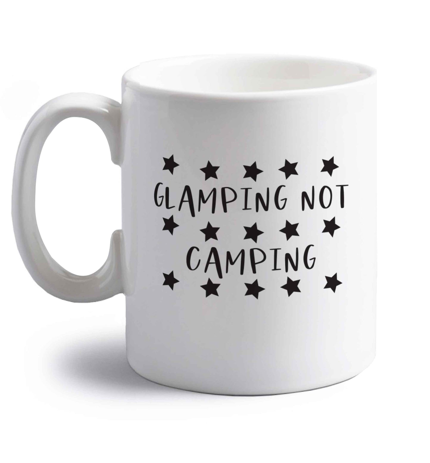 Glamping not camping right handed white ceramic mug 