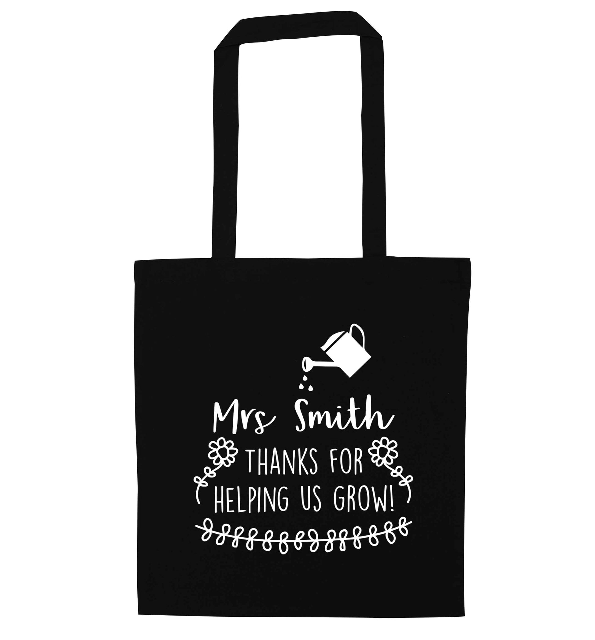 Personalised Mrs Smith thanks for helping us grow black tote bag