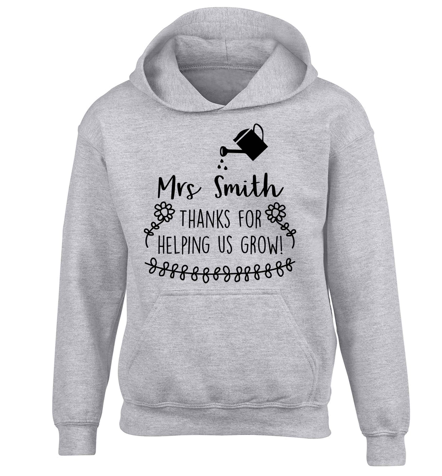 Personalised Mrs Smith thanks for helping us grow children's grey hoodie 12-13 Years