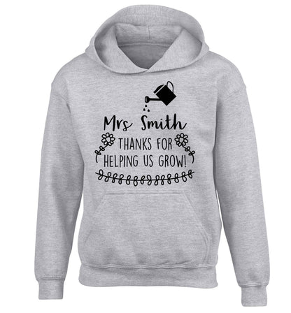 Personalised Mrs Smith thanks for helping us grow children's grey hoodie 12-13 Years