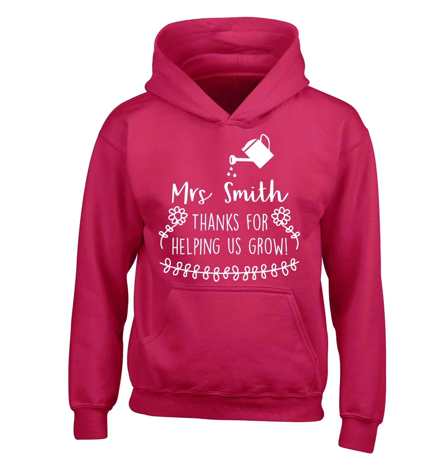 Personalised Mrs Smith thanks for helping us grow children's pink hoodie 12-13 Years