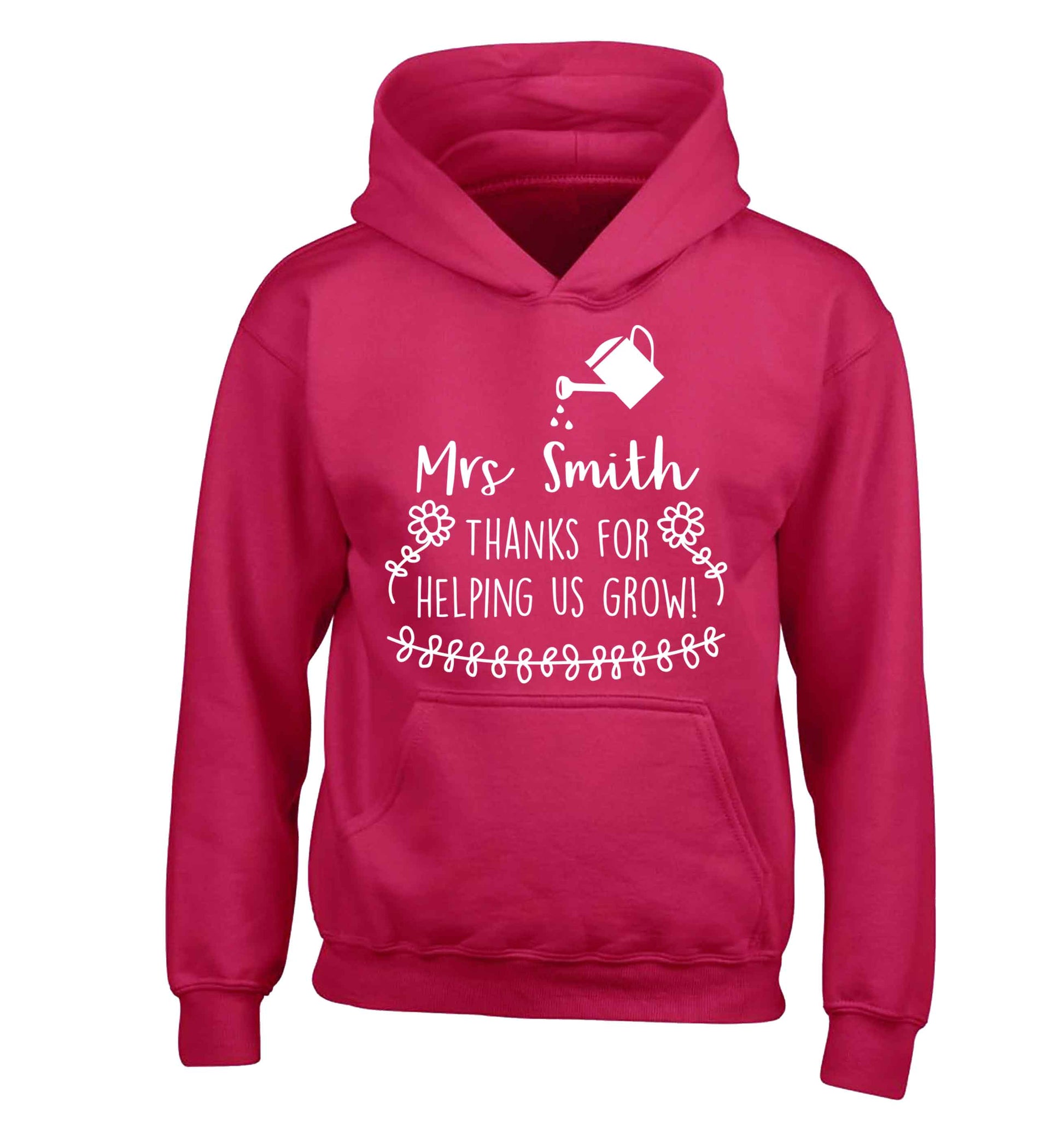 Personalised Mrs Smith thanks for helping us grow children's pink hoodie 12-13 Years