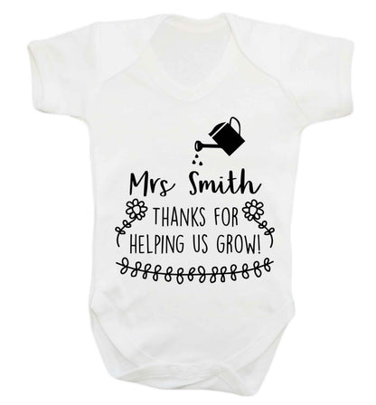 Personalised Mrs Smith thanks for helping us grow Baby Vest white 18-24 months