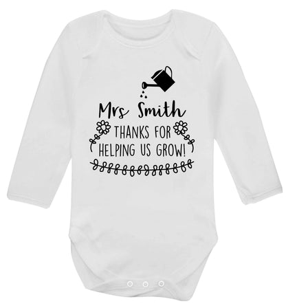 Personalised Mrs Smith thanks for helping us grow Baby Vest long sleeved white 6-12 months