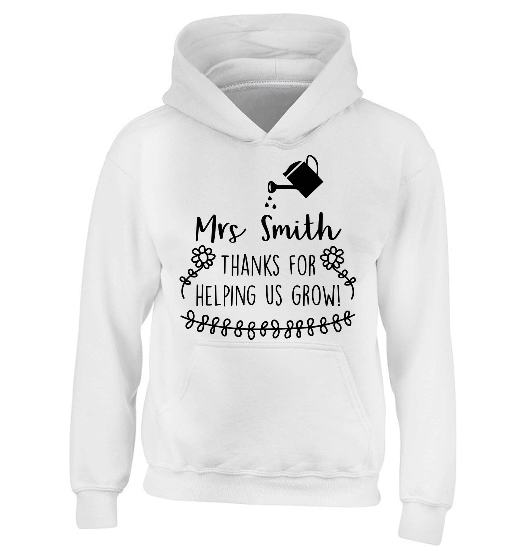 Personalised Mrs Smith thanks for helping us grow children's white hoodie 12-13 Years