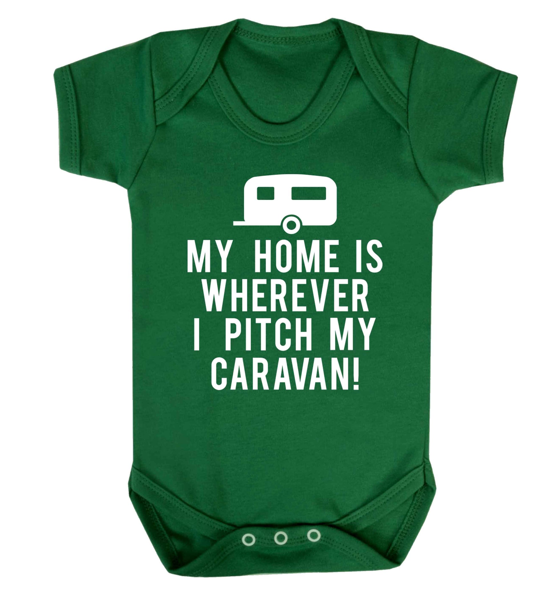 My home is wherever I pitch my caravan Baby Vest green 18-24 months