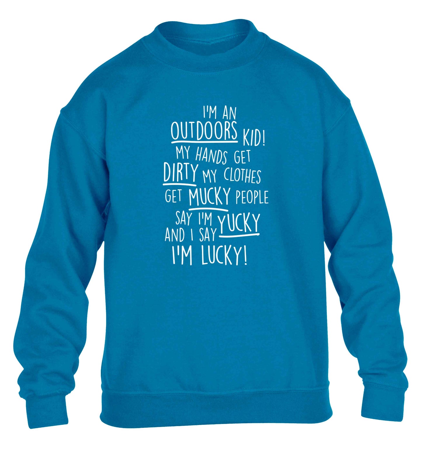 I'm an outdoors kid poem children's blue sweater 12-13 Years