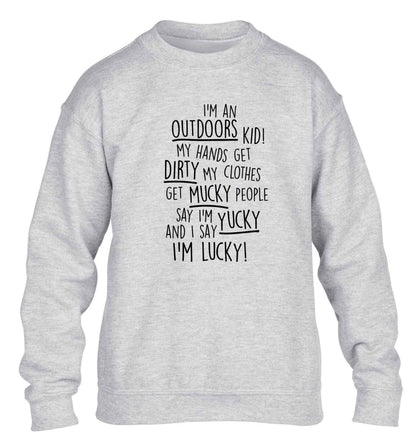 I'm an outdoors kid poem children's grey sweater 12-13 Years