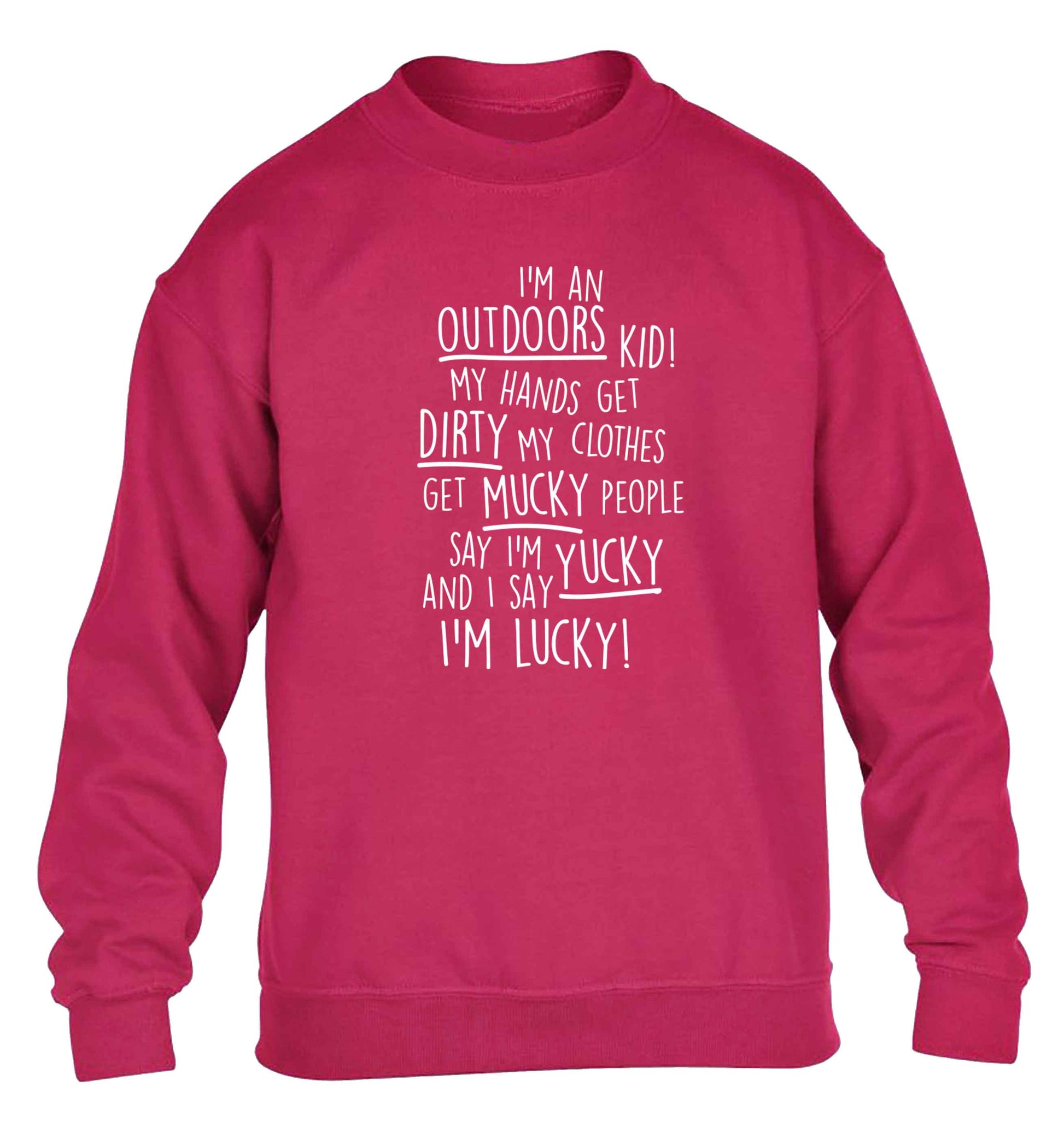 I'm an outdoors kid poem children's pink sweater 12-13 Years