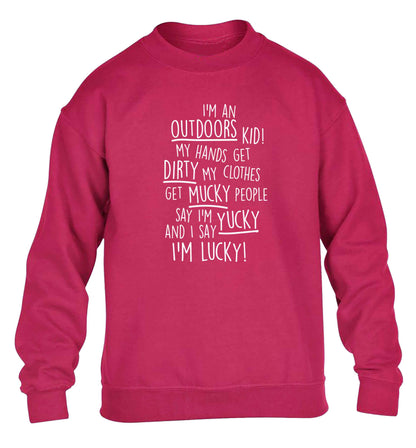 I'm an outdoors kid poem children's pink sweater 12-13 Years