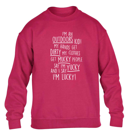 I'm an outdoors kid poem children's pink sweater 12-13 Years