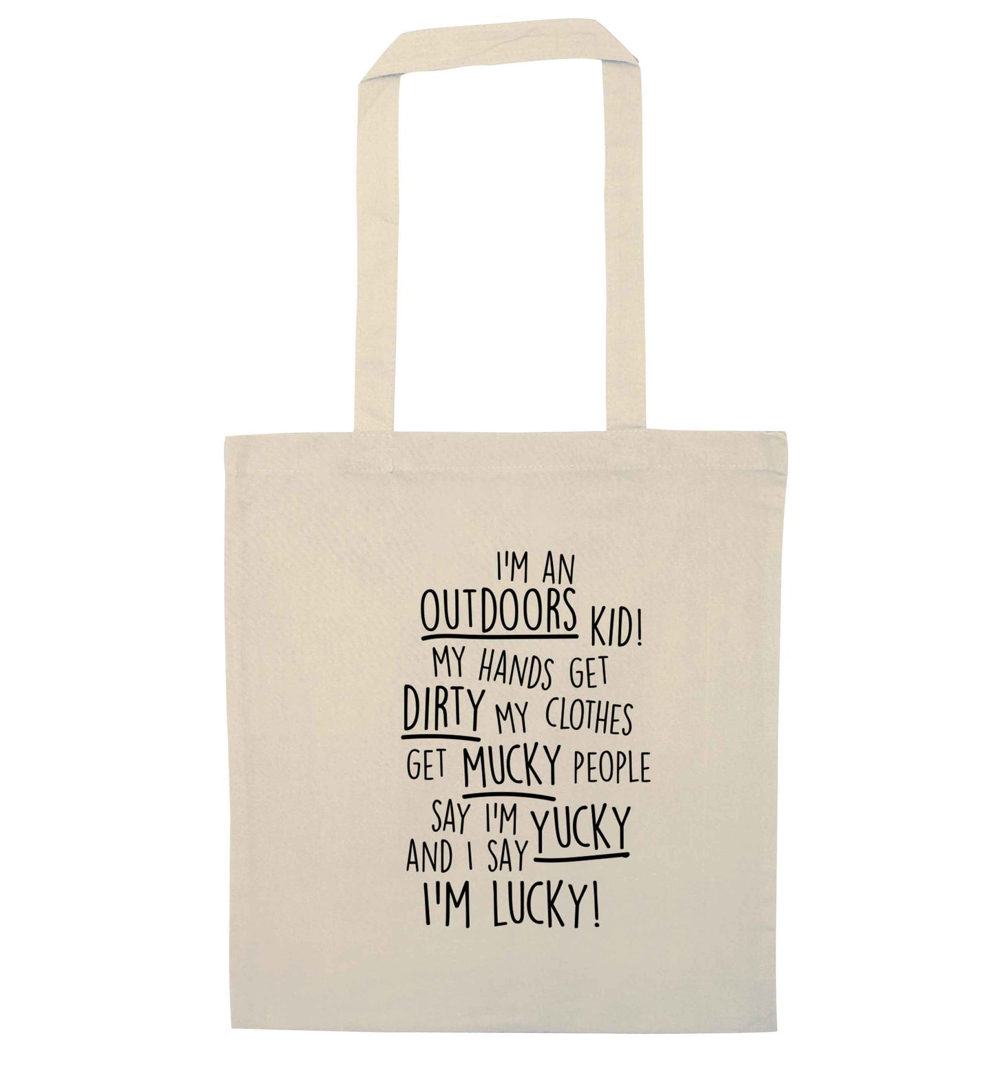 I'm an outdoors kid poem natural tote bag