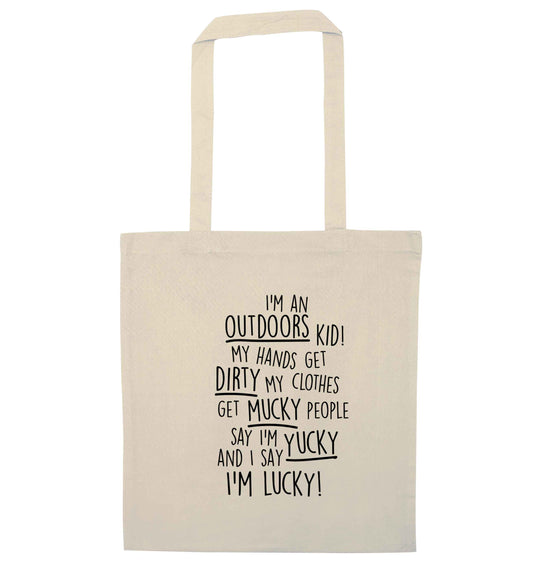 I'm an outdoors kid poem natural tote bag