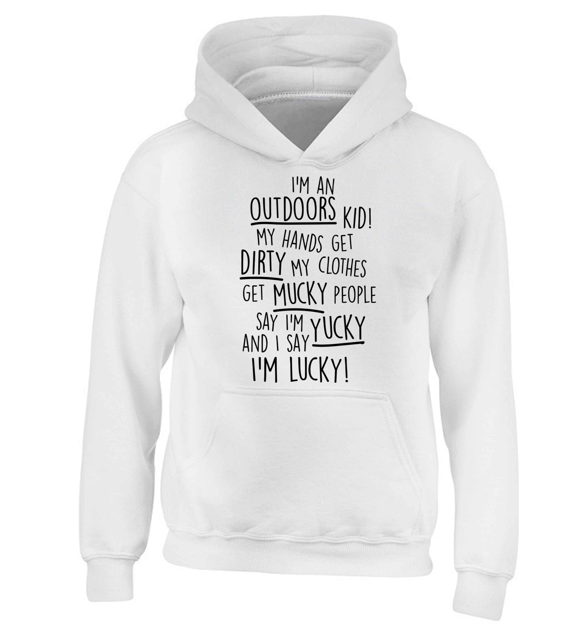 I'm an outdoors kid poem children's white hoodie 12-13 Years