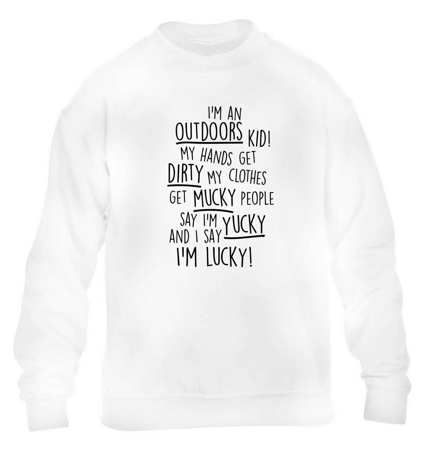 I'm an outdoors kid poem children's white sweater 12-13 Years