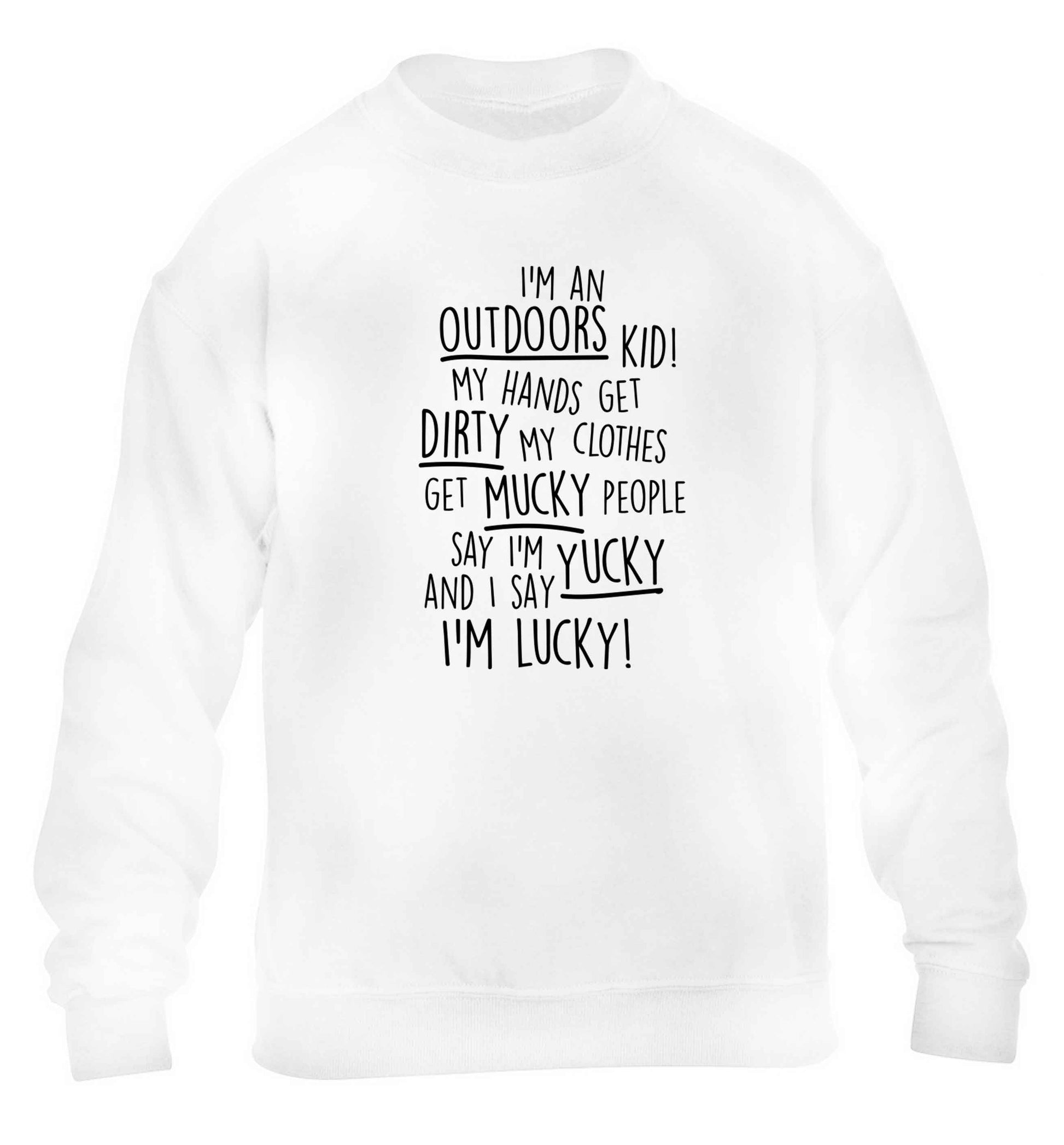 I'm an outdoors kid poem children's white sweater 12-13 Years