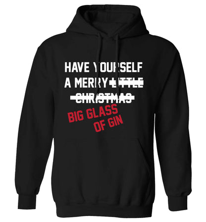 Have yourself a merry big glass of gin adults unisex black hoodie 2XL