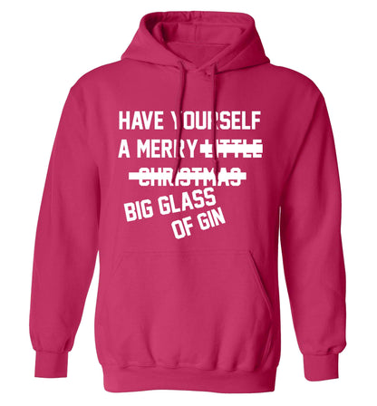 Have yourself a merry big glass of gin adults unisex pink hoodie 2XL