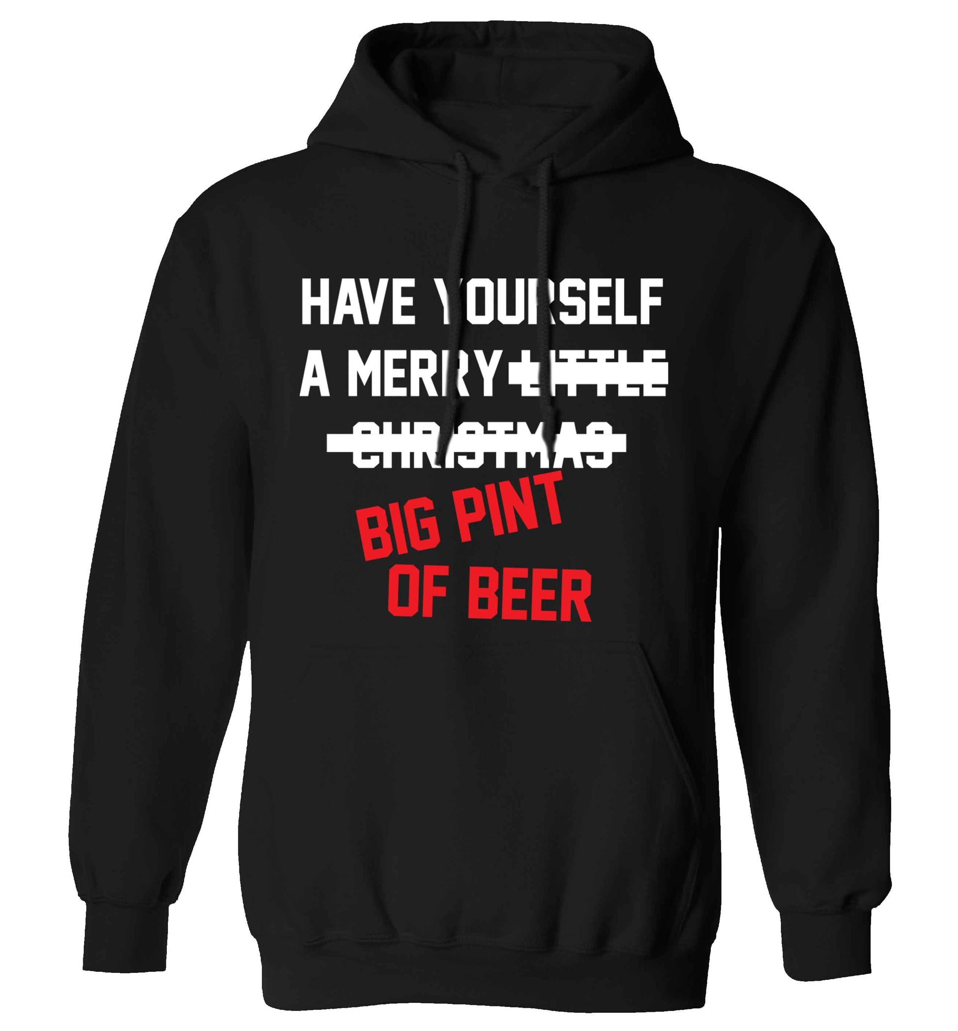 Have yourself a merry big pint of beer adults unisex black hoodie 2XL