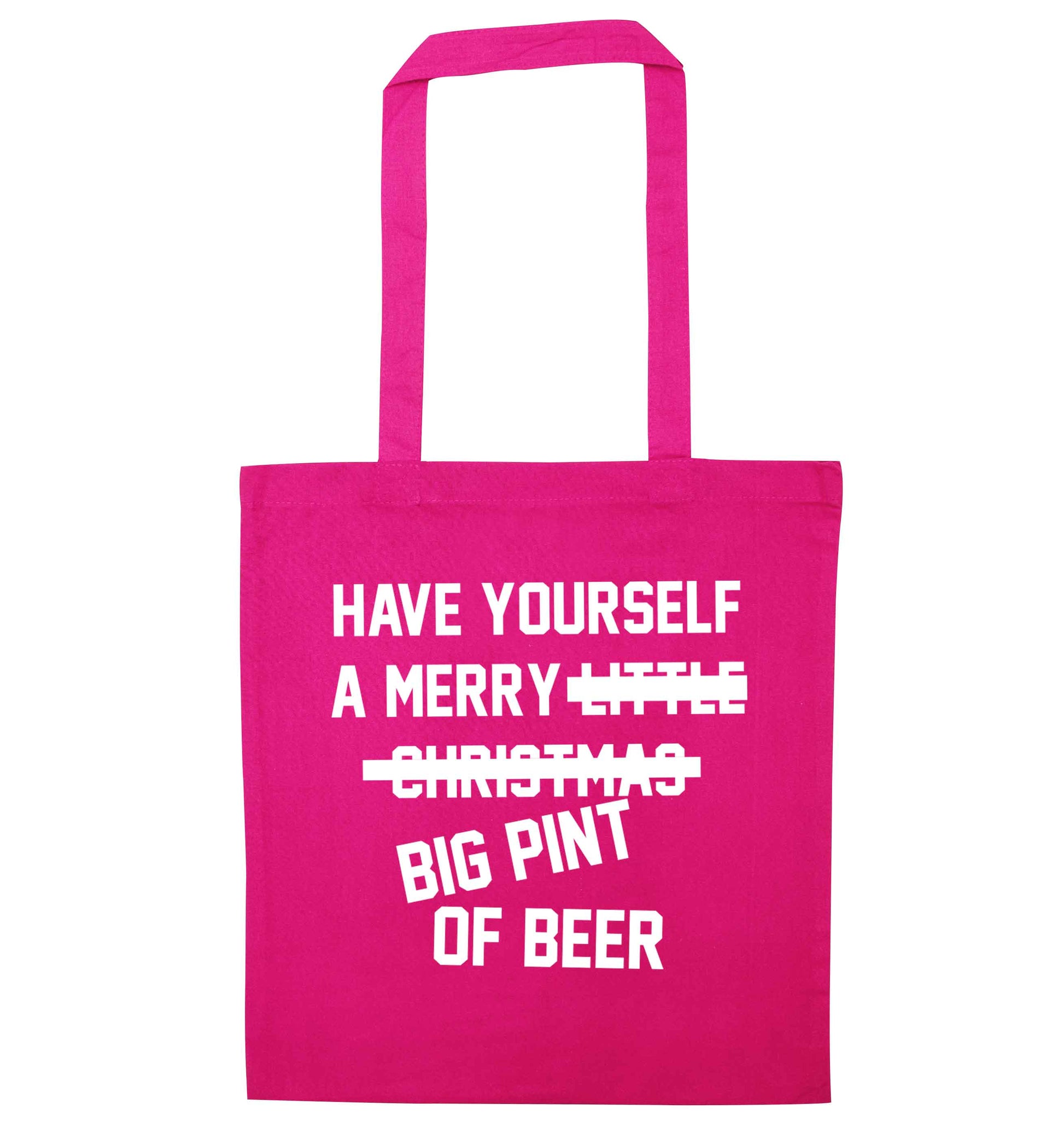 Have yourself a merry big pint of beer pink tote bag