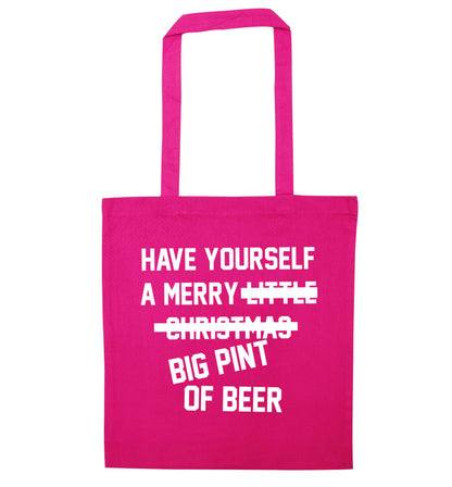 Have yourself a merry big pint of beer pink tote bag