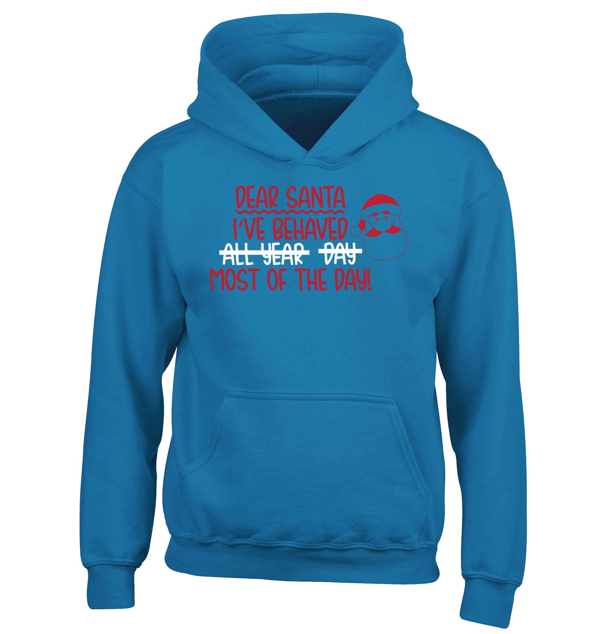 Dear Santa, I've behaved all year, day, most of the day! children's blue hoodie 12-13 Years