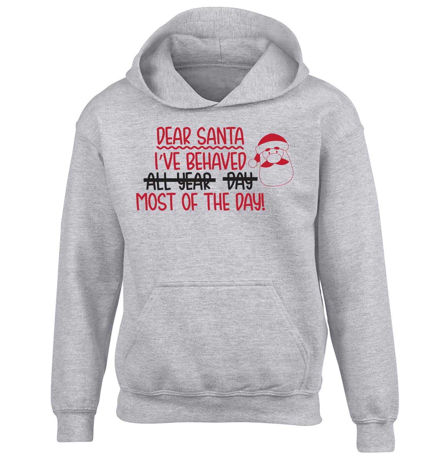 Dear Santa, I've behaved all year, day, most of the day! children's grey hoodie 12-13 Years