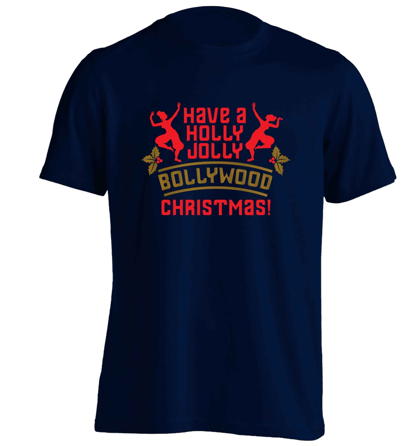 Have a holly, jolly, bollywood Christmas adults unisex navy Tshirt 2XL