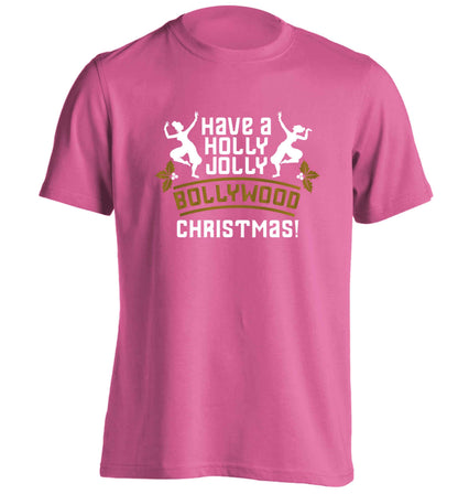 Have a holly, jolly, bollywood Christmas adults unisex pink Tshirt 2XL