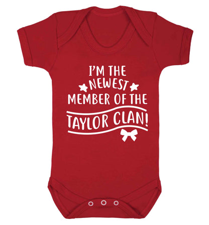 Personalised, newest member of the Taylor clan Baby Vest red 18-24 months