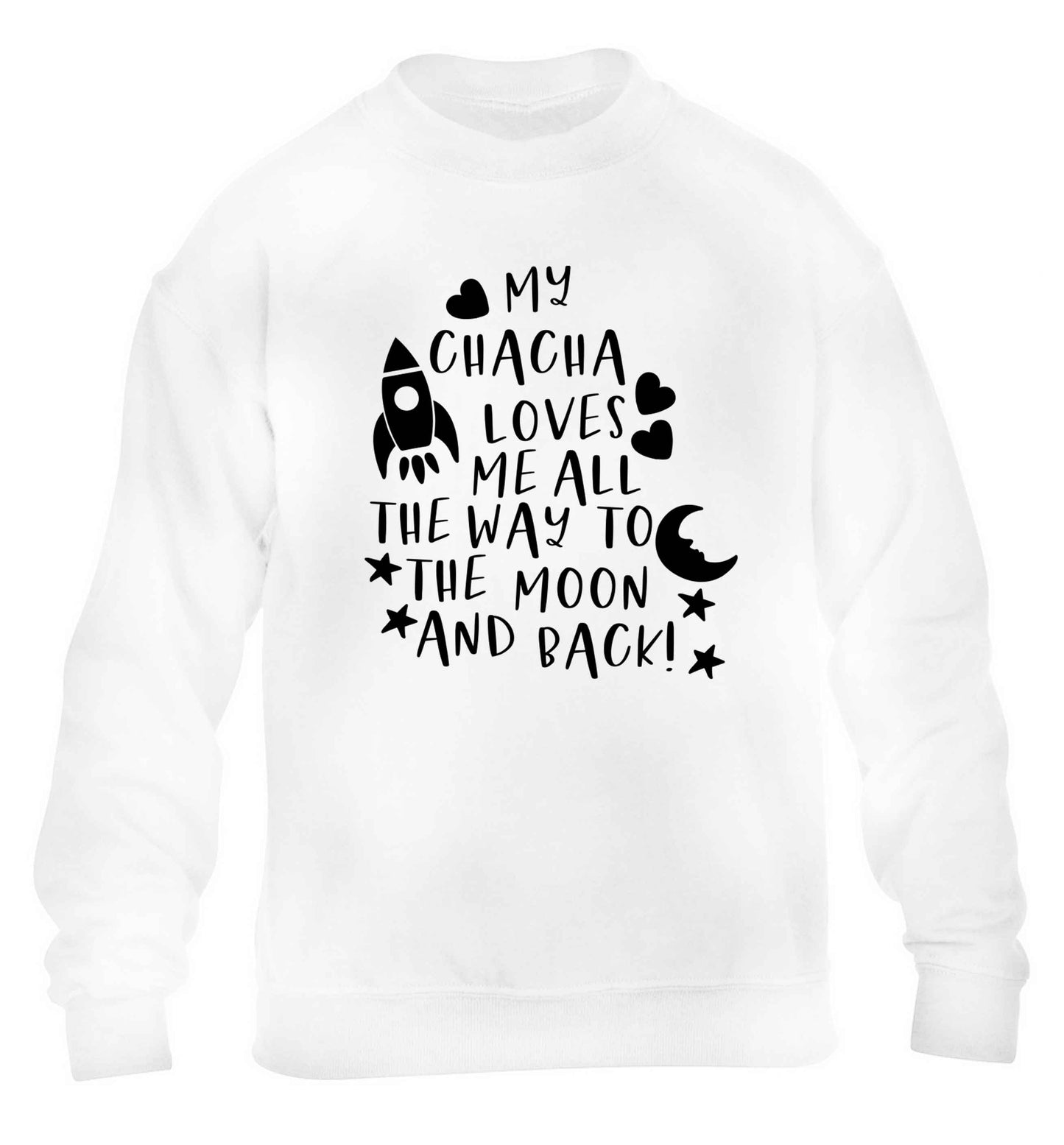 My chacha loves me all the way to the moon and back children's white sweater 12-13 Years