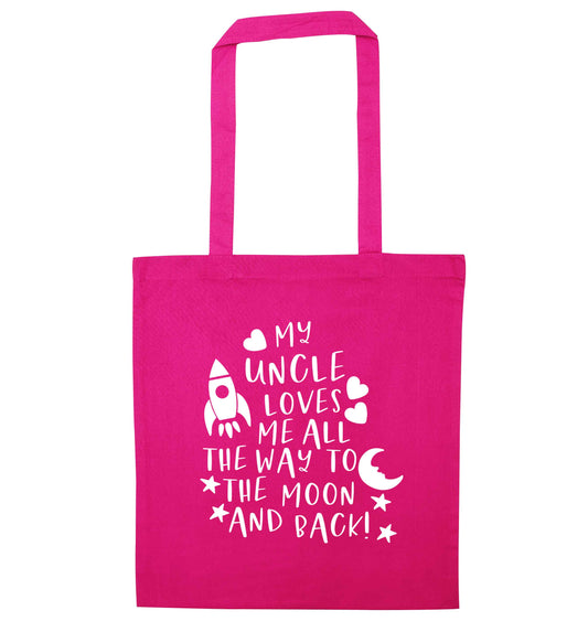 My uncle loves me all the way to the moon and back pink tote bag