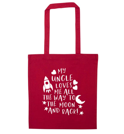 My uncle loves me all the way to the moon and back red tote bag