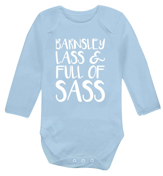 Barnsley lass and full of sass Baby Vest long sleeved pale blue 6-12 months