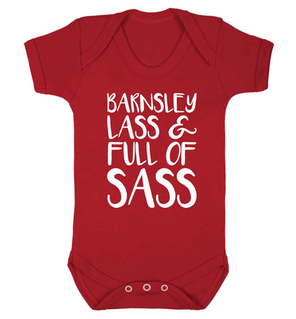 Barnsley lass and full of sass Baby Vest red 18-24 months