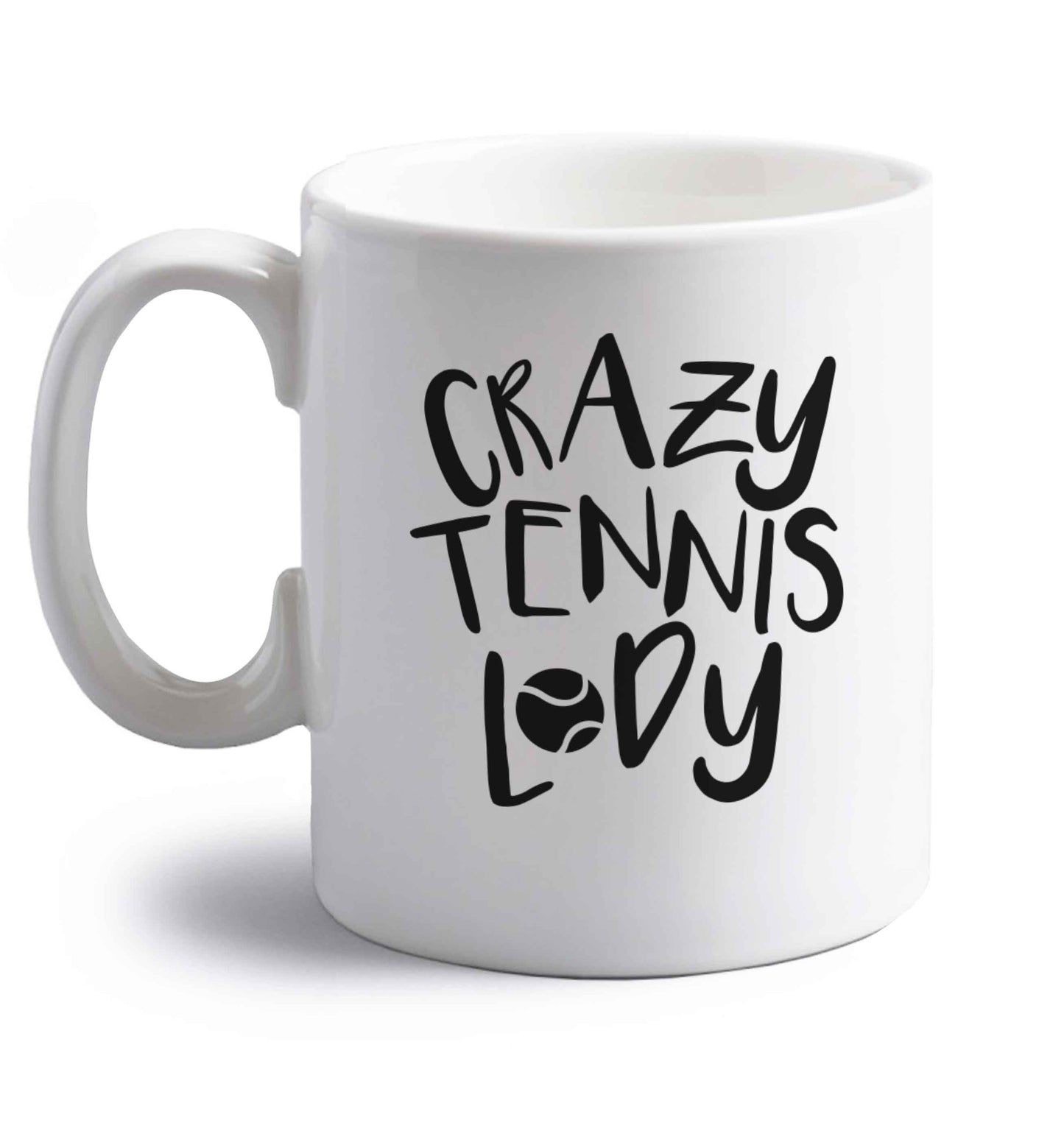 Crazy tennis lady right handed white ceramic mug 